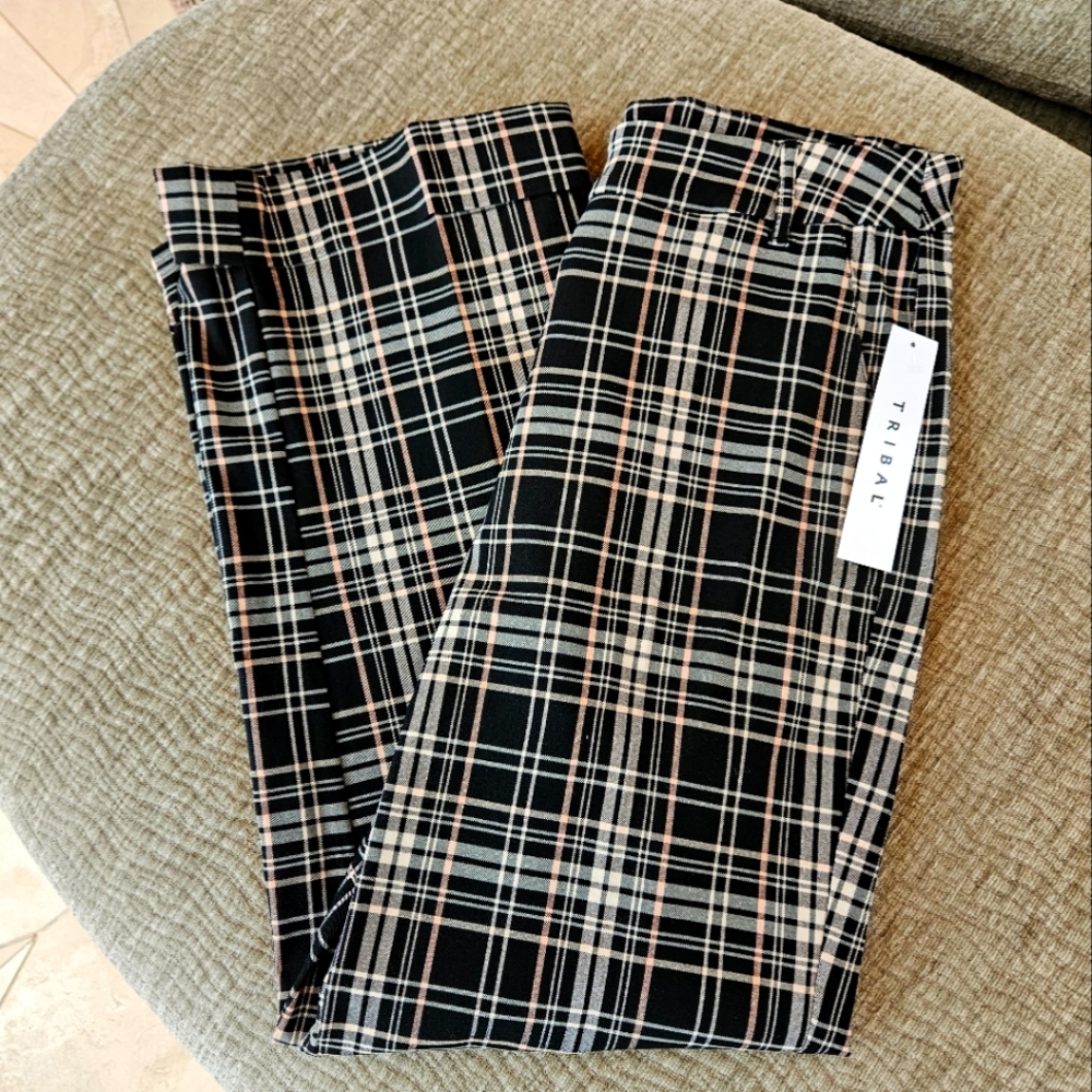 NWT Tribal Plaid Wide Leg Pants Sz 8